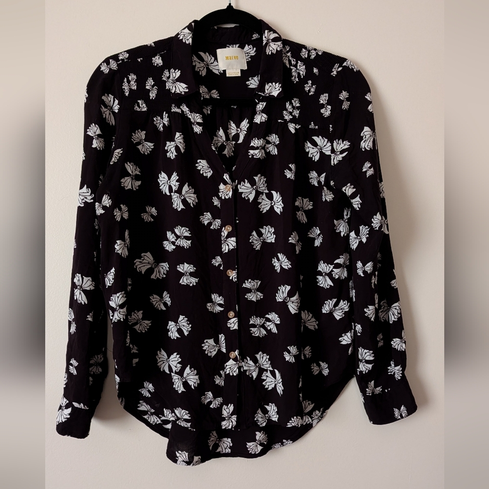 anthropologie Maeve Emory Bow Print Blouse Shirt